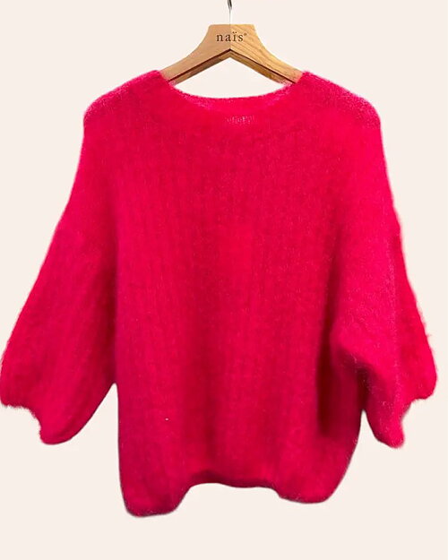 Mohairjumper kort ärm ceriserosa