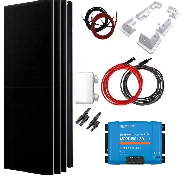 Solpanelspaket Solmax 600W med 4 st. 150W solpanel med ram och Victron Bluesolar MPPT 150/60-tr, solcellsregulator husbil - husvagn - båt