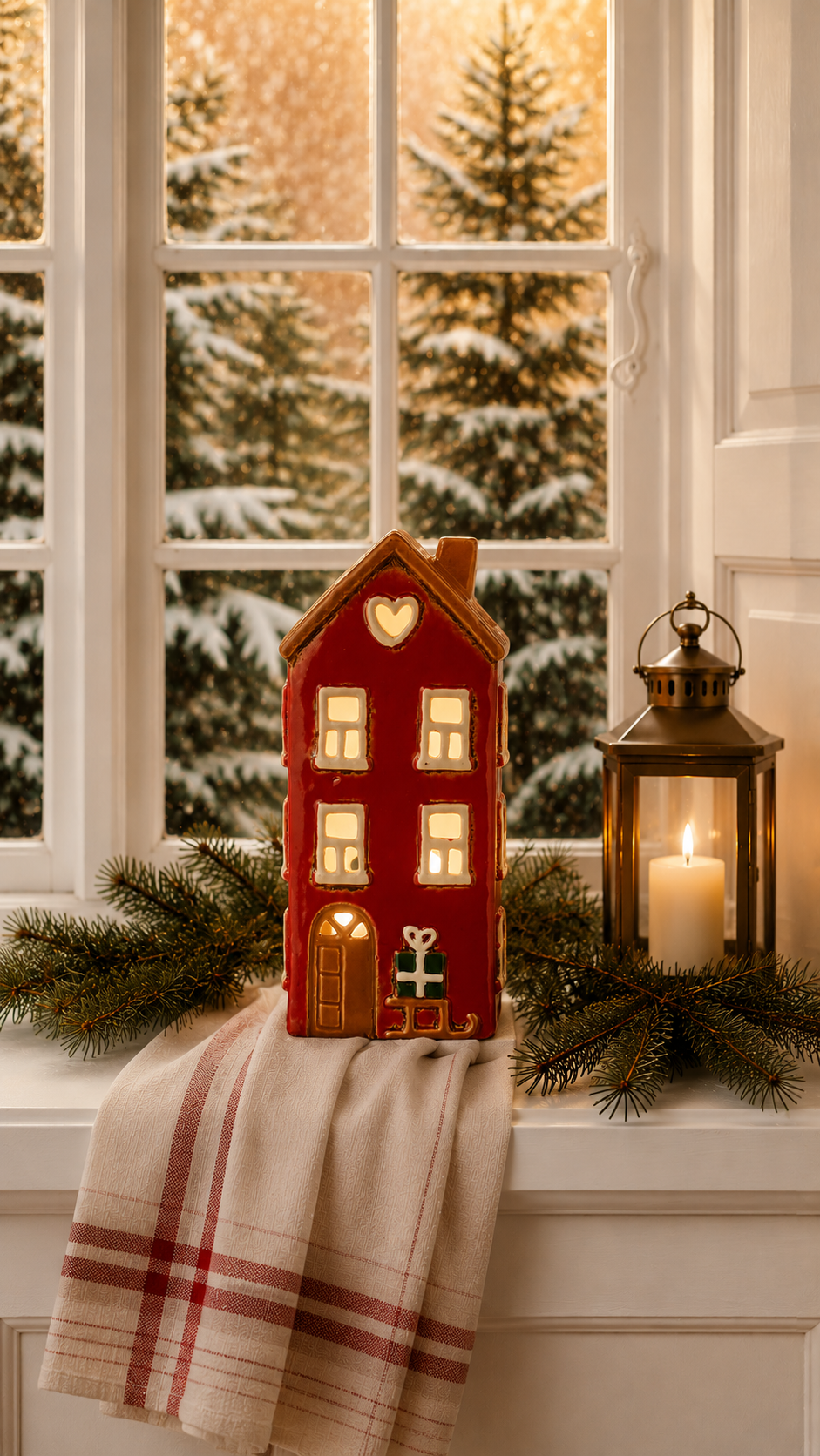 Stillenat - Christmas house - House lantern - Lantern Red house with sled - 2