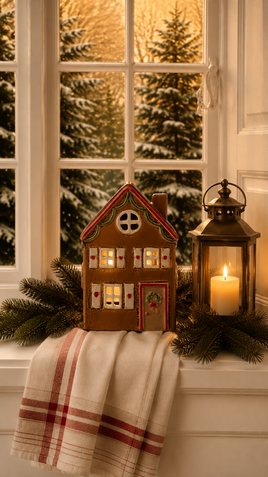 Stillenat - Christmas house - House lantern - Lantern Brown house with wreath