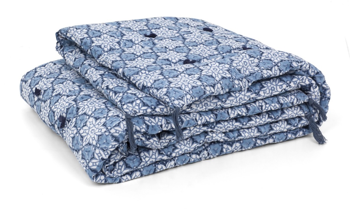 Chamois Täcke Med Tassels City Palace Navy Blue - 110x180cm