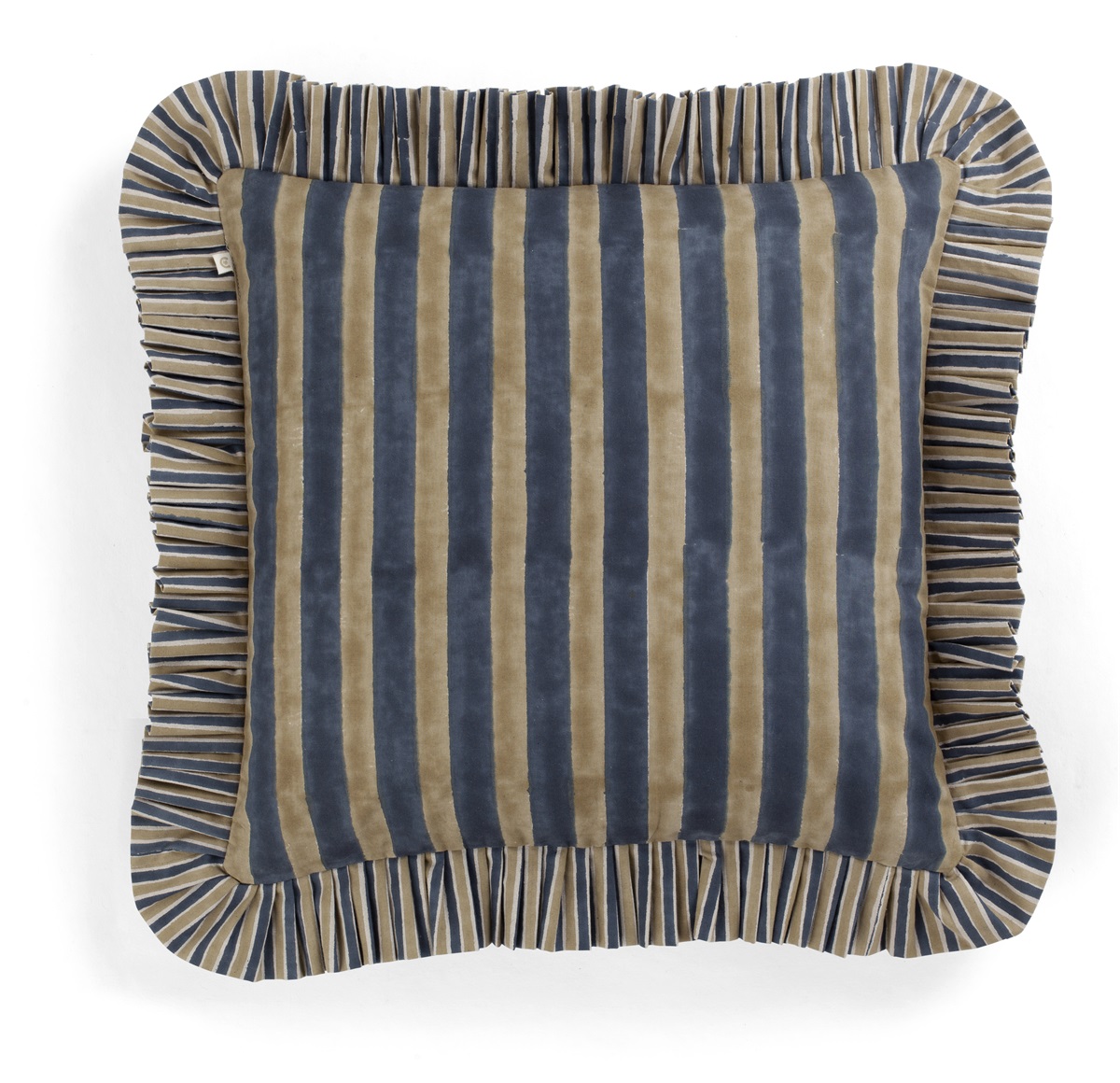 Chamois Pillow Cover Ruffle Jaipur Stripe Beige & Blue - 48x48cm