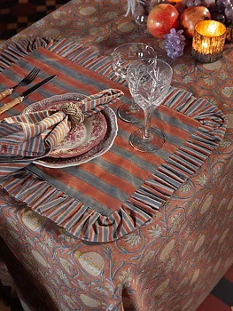 Chamois Table Runners Ruffle Jaipur Stripe Rusty Red & Gray 38x50 cm - 2-pack