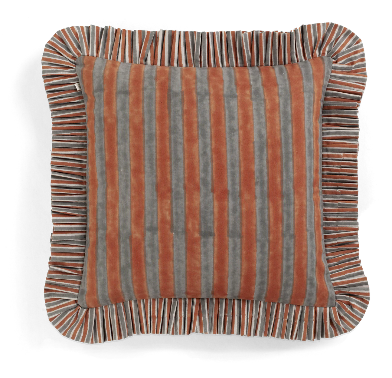 Chamois Pillow Cover with Rufflel Jaipur Stripe Rusty Red & Gray - 48x48cm