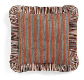 Chamois Kuddfodral Ruffle Jaipur Stripe Rusty Red & Grey - 48x48cm