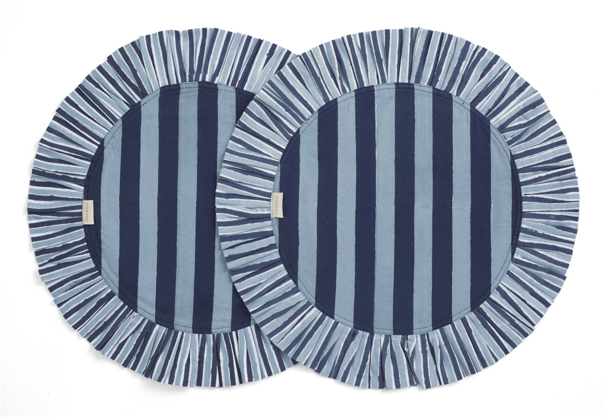Chamois Runda Bordstabletter Ruffle Jaipur Stripe Blue 35cm - 2p
