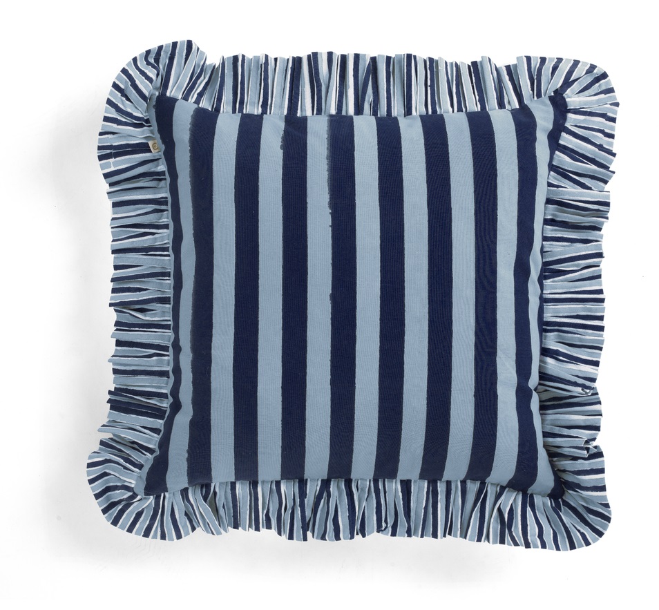 Chamois Pillow Cover Ruffle Jaipur Stripe Blue - 48x48 cm