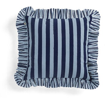 Chamois Kuddfodral Ruffle Jaipur Stripe Blue - 48x48cm