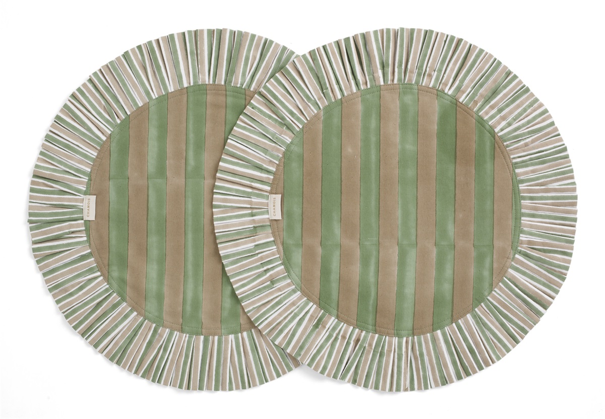 Chamois Runda Bordstabletter Ruffle Jaipur Stripe Green 35cm - 2p