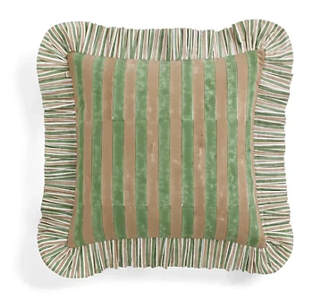 Chamois Cushion Ruffle Jaipur Stripe Green - 48x48cm