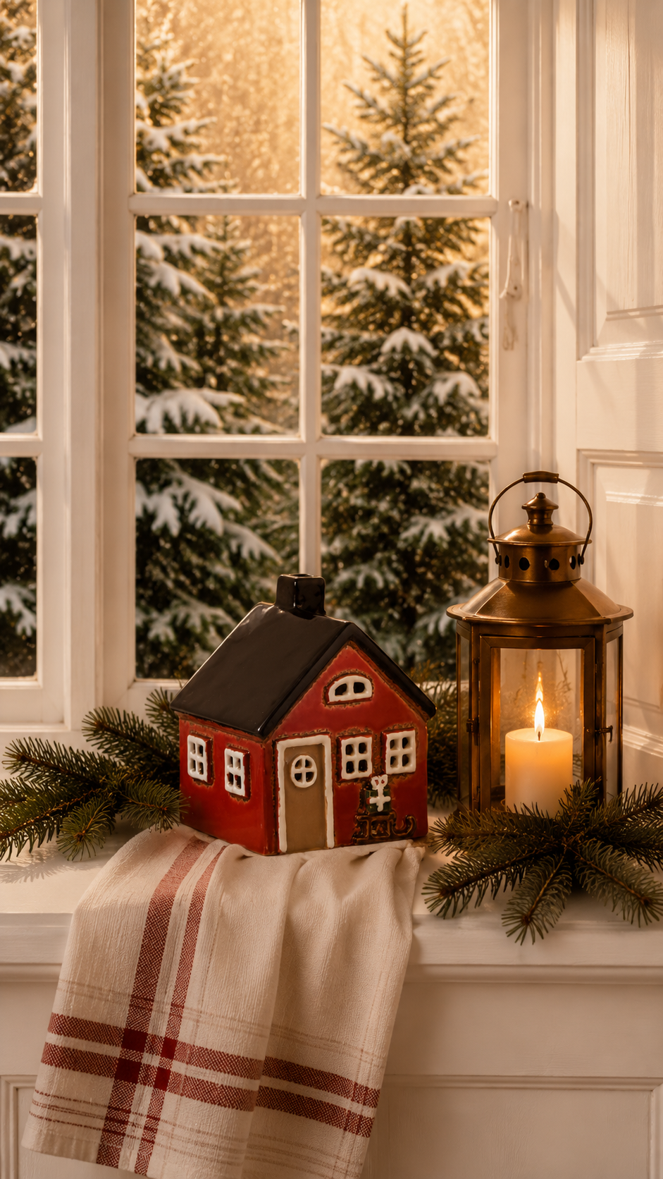 Stillenat - Christmas house - House lantern - Lantern Red house with sled