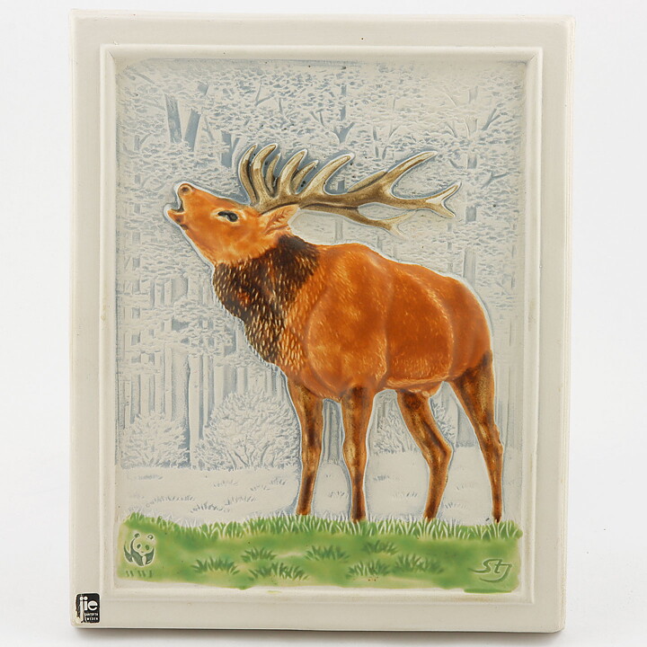 Staffan Johnson (Province Animals 1980s) White Wall Plaque with Red Deer Motif 20 cm <with Box>