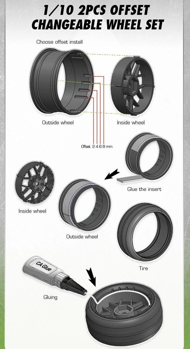 LOUISE RC WORLD LNHA565 Drift 5-Spoke Rim, Black (2, 4, 6, 8 mm Offset) 12 mm Hex (4) - 3