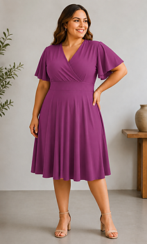 Klänning med kort änglaärm, mauve