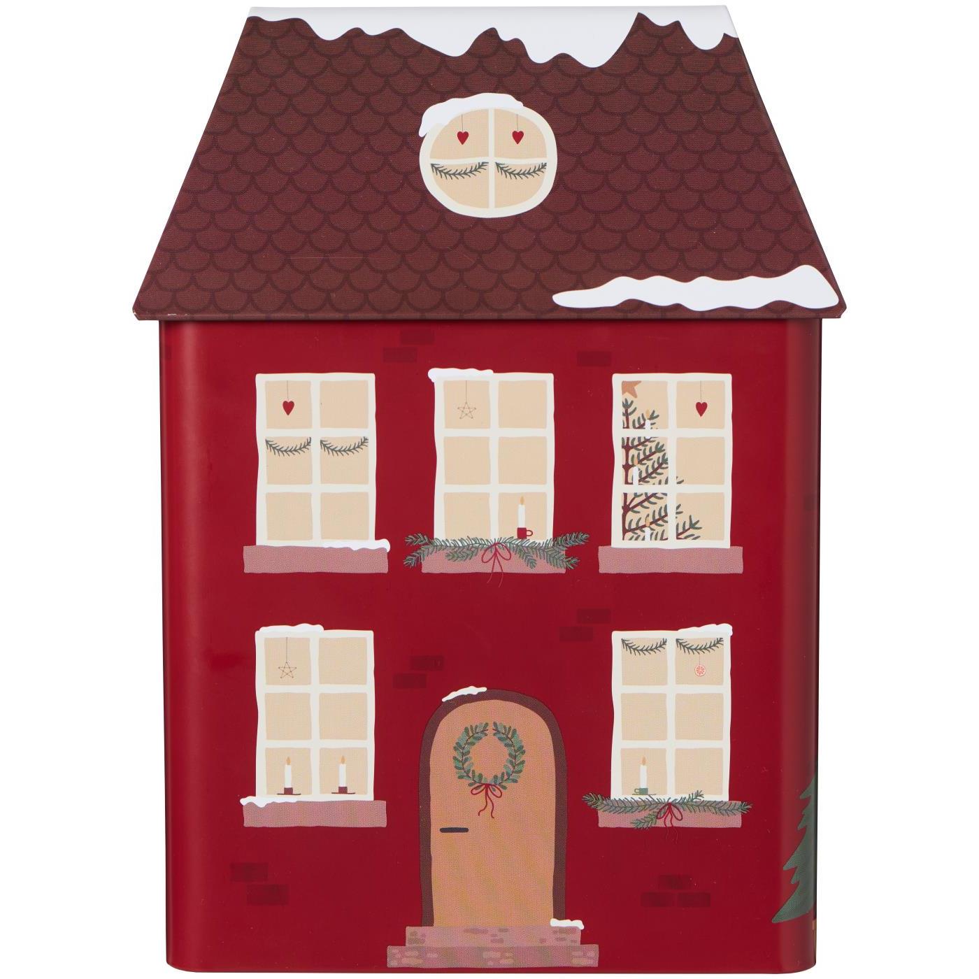 Tin House with lid for Christmas sweets - Red - 3
