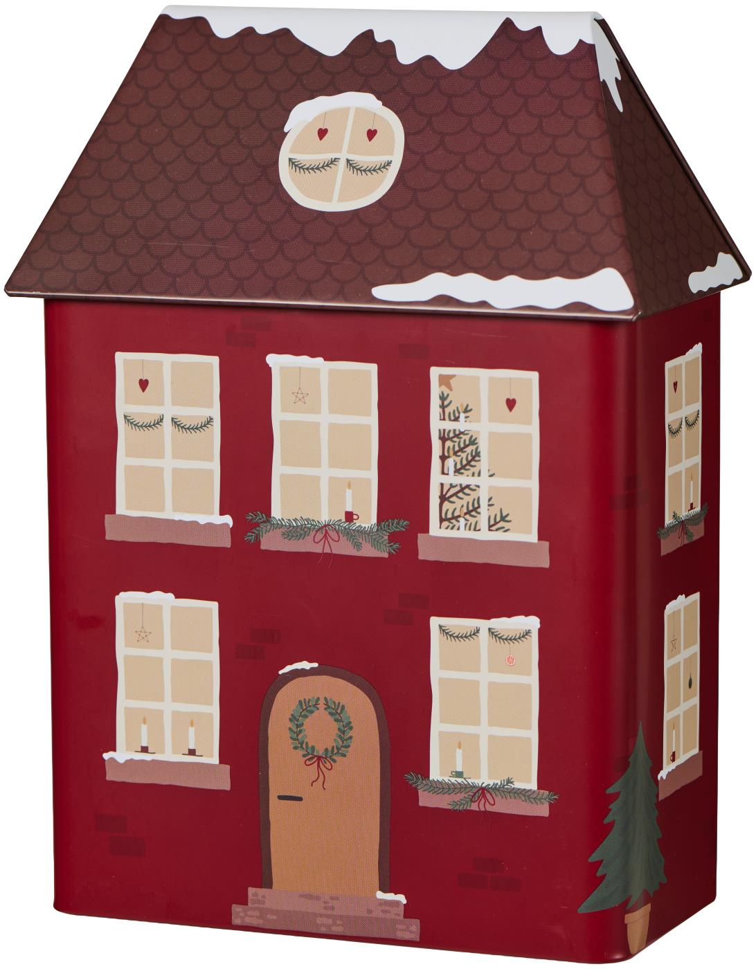 Tin House with lid for Christmas sweets - Red - 4