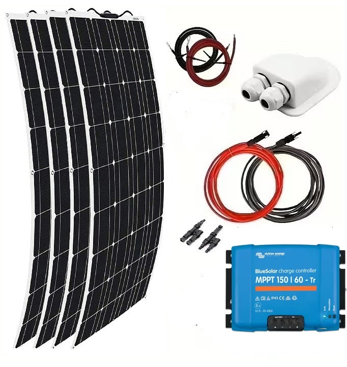 Solpanelspaket Solmax 600W med 4 st. 150W flexibel solpanel och Victron Bluesolar MPPT 150/60-tr, solcellsregulator, husbil - husvagn - båt