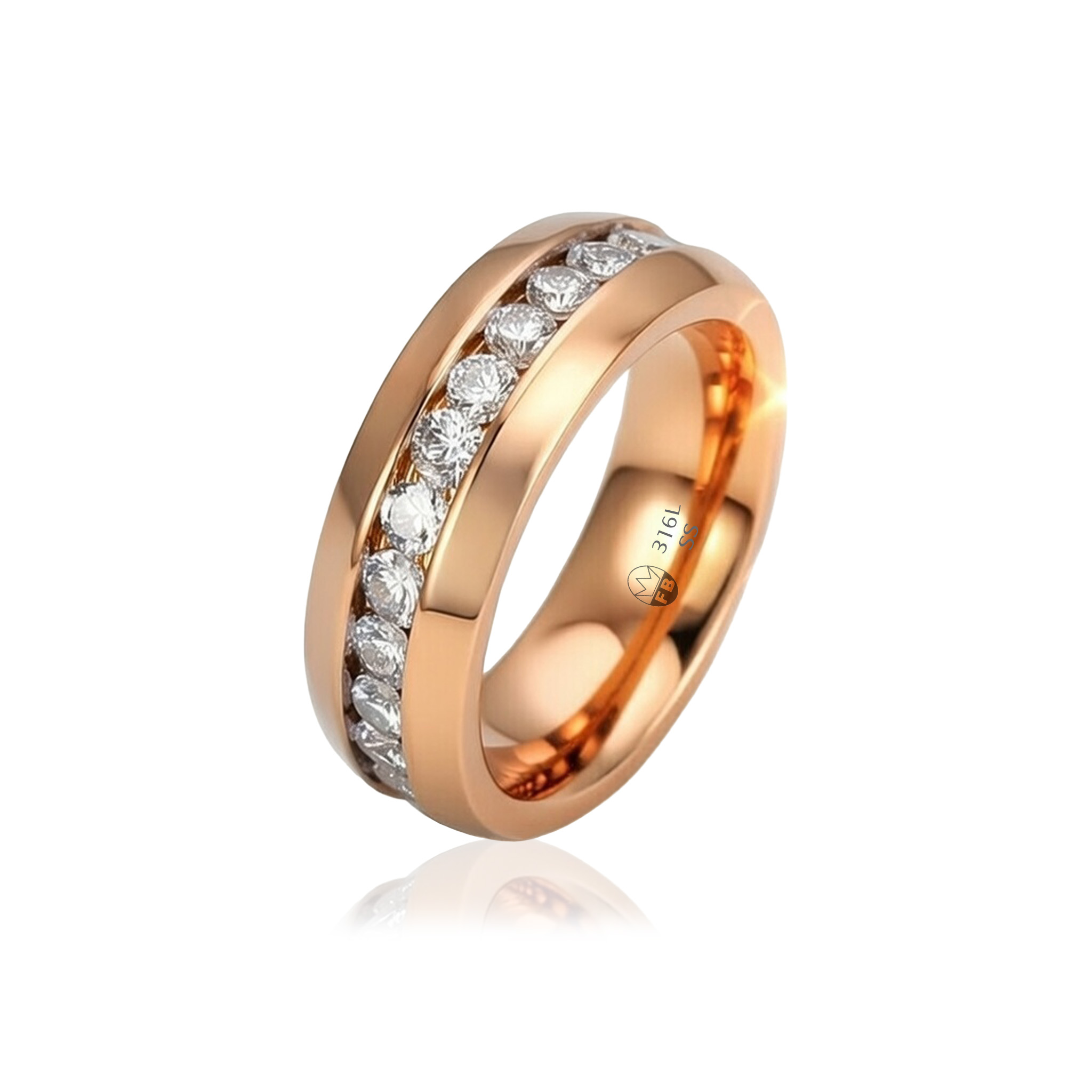 Stainless steel eternity ring Cubic Zirconia rosegold