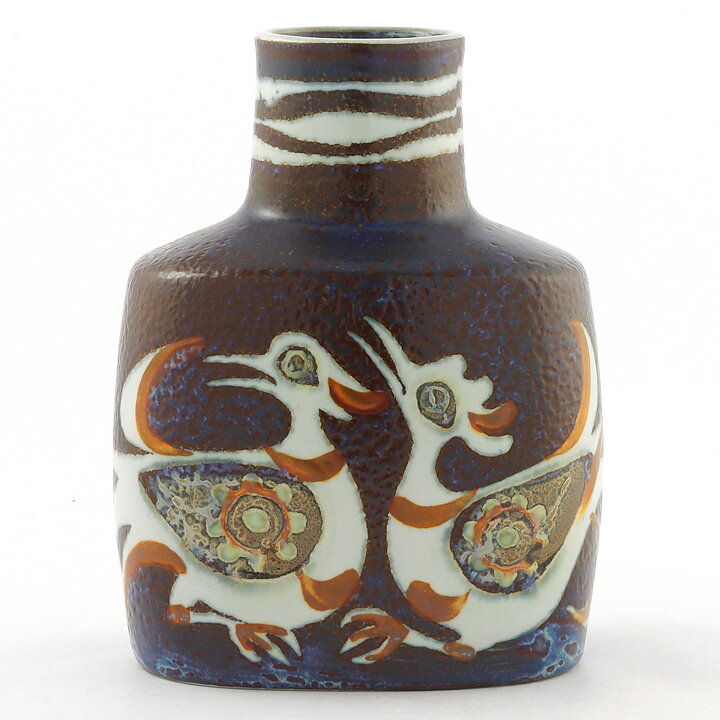 Nils Thorsson (Baca 1965) Brown/Beige Sturdy Vase with Relief Decor 13 cm #908-3209