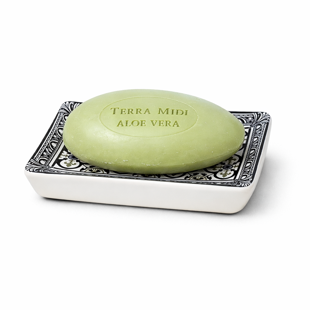 Terra Midi Soap Dish, Provence Porcelain, Rectangular, Mosaic, Black
