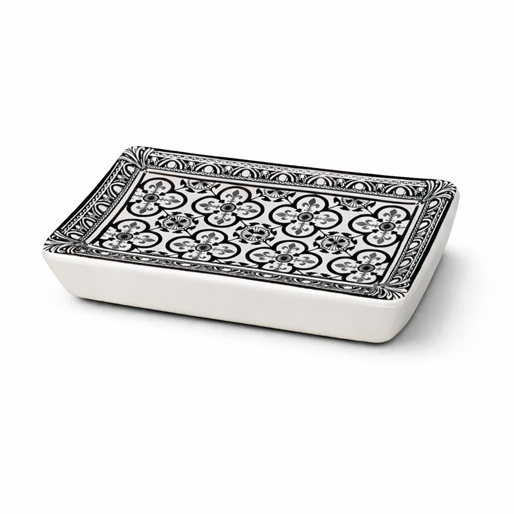 Terra Midi Soap Dish, Provence Porcelain, Rectangular, Mosaic, Black