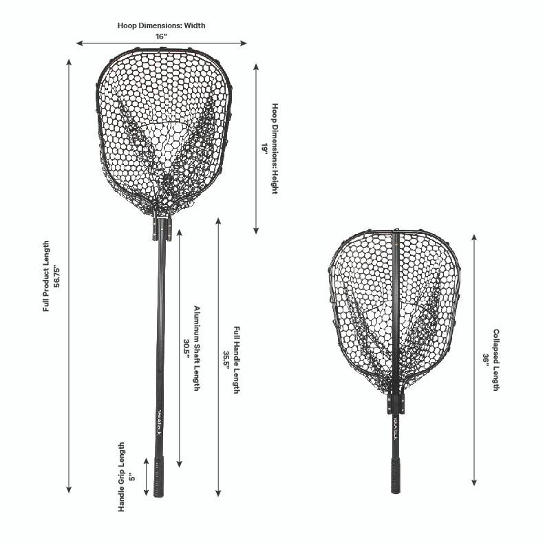 Yakattack 16" x 19" Landing Net with a 35.5" Long Telescoping Handle and Rubber Netting, Black - 7