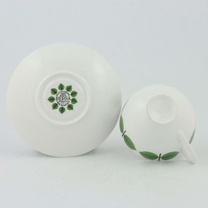 Stig Lindberg (Berså 1961) Coffee Cup with Green Leaf Decor 10 cm  [Sample Images]
