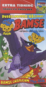 Bamse nr 11/12 2026, Bamse jubileum 1966-2026, Dubbelnummer, extra tidning träna på engelska!
