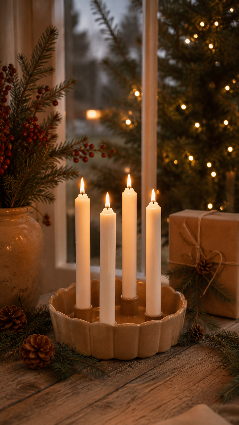 Advent Candle holder Beige Ø22 cm