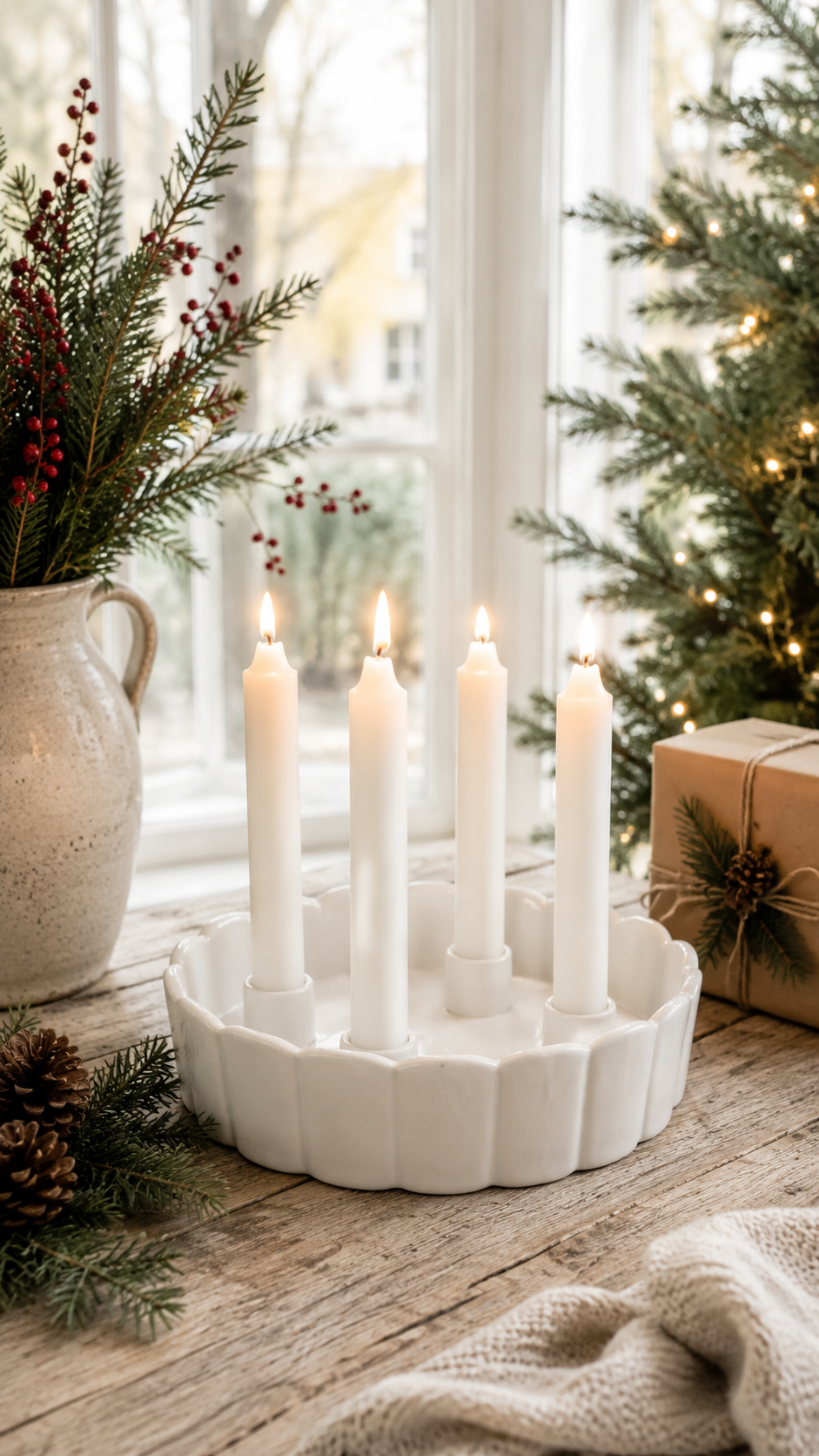 Adventsljusstake Ljusstake Vit Ø22 cm