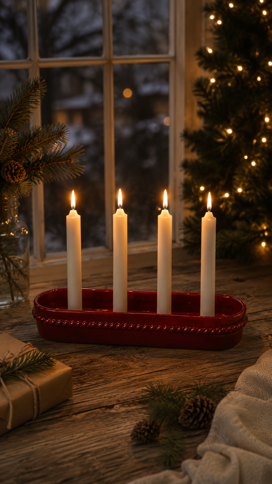 Adventsljusstake Ljusstake Röd 38x11x6 cm
