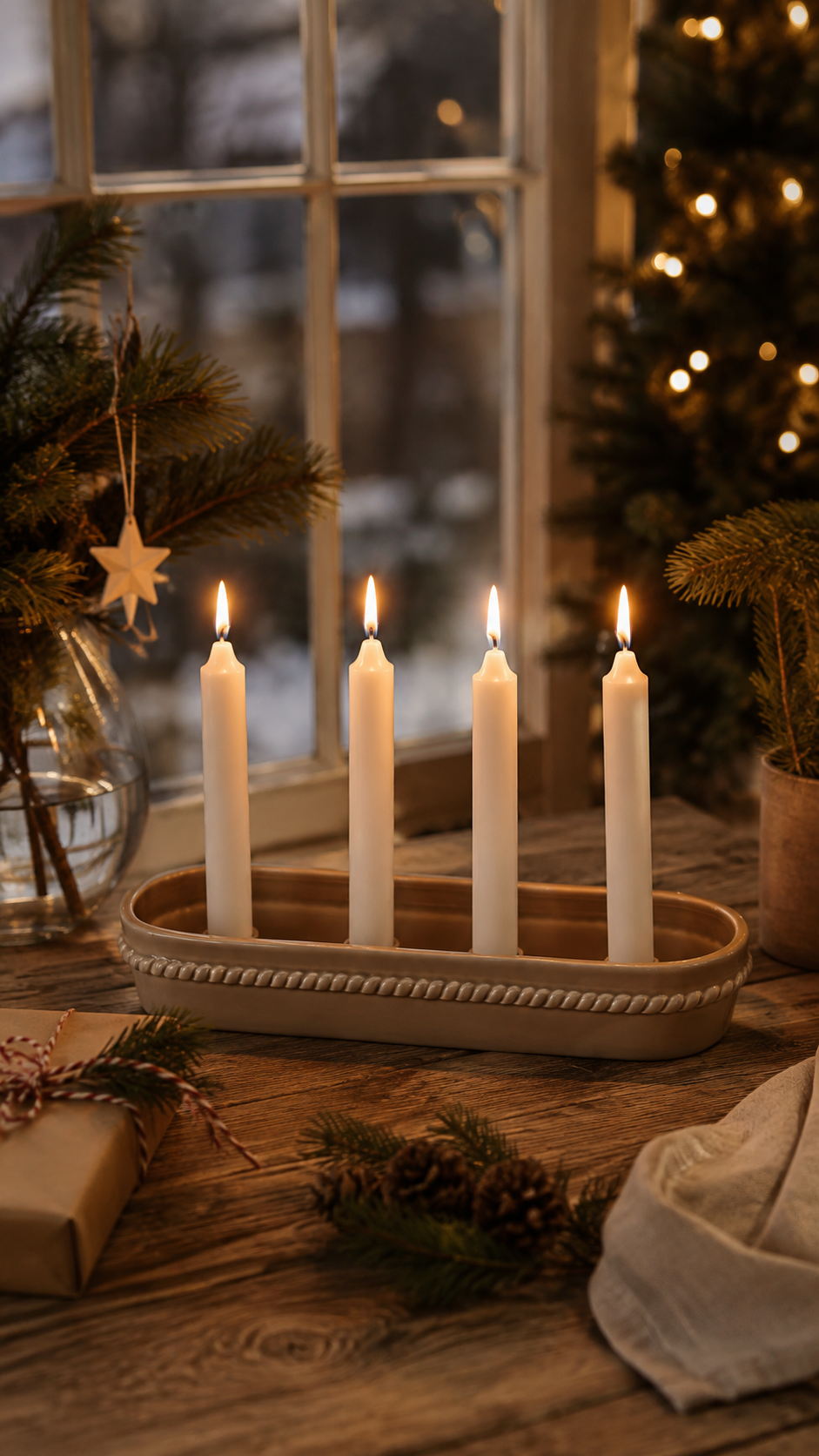 Advent Candle holder Beige 38x11x6 cm - 2