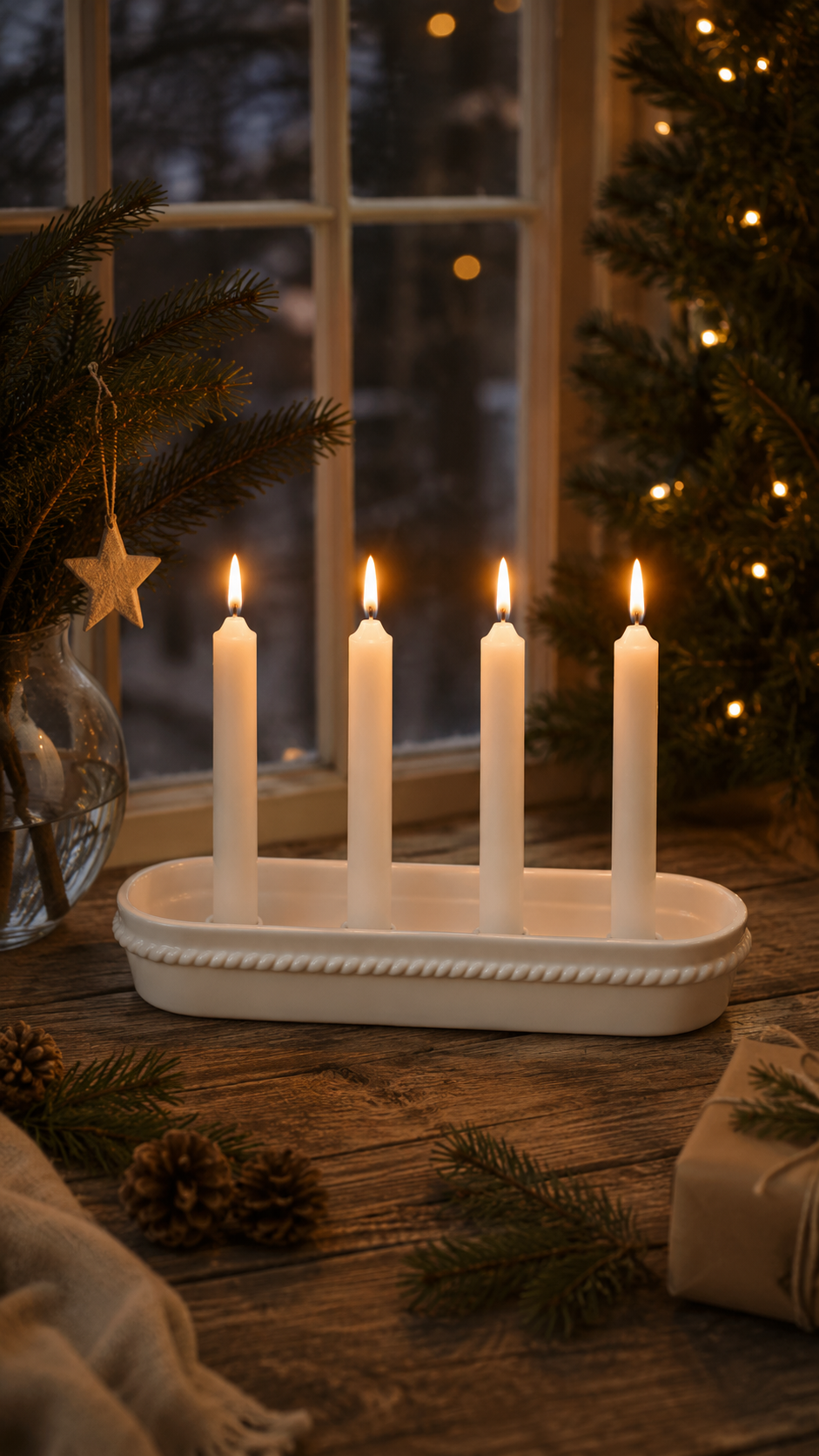 Advent Candle holder White 38x11x6 cm