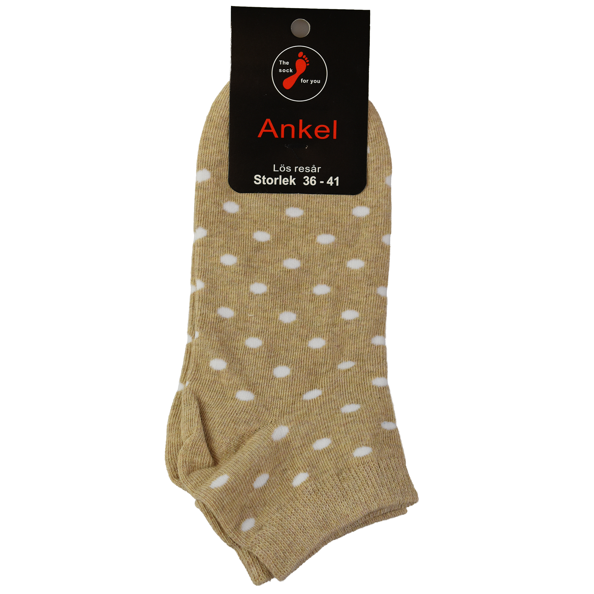Ankelstrumpa utan tåsöm - beige med vita prickar - Bomull