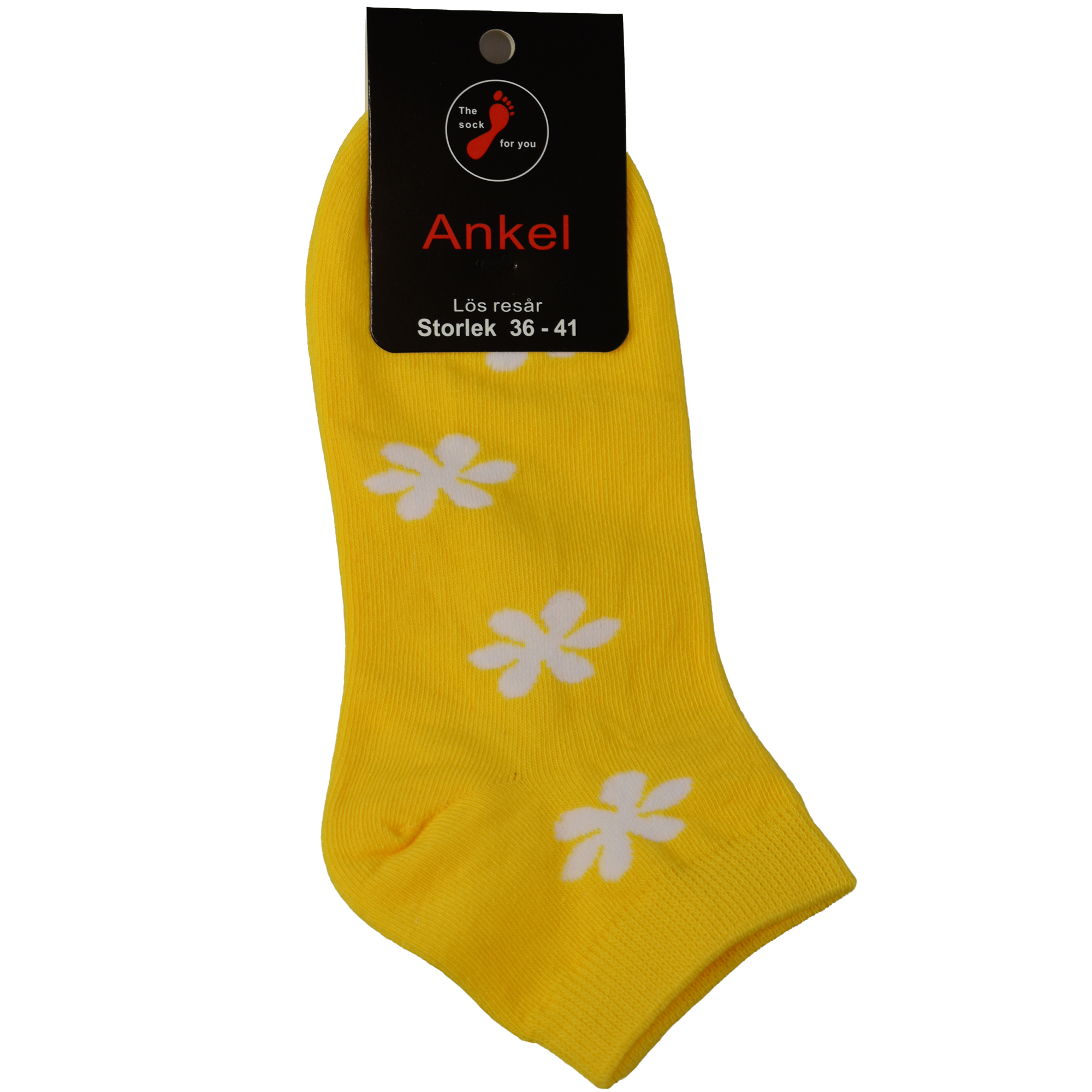 Ankelstrumpa i bomull - utan tåsöm - färgad med vita blommor - 8