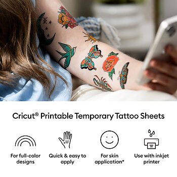 Temporary Tattoo Sheets, skrivbara. 3st. Cricut