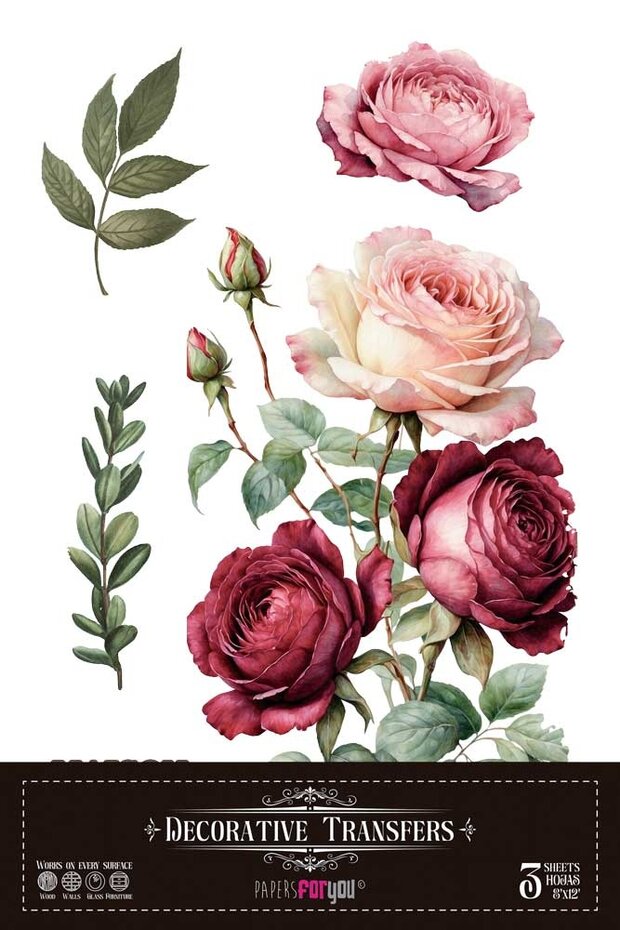 Rosé 8x12 Inch Decor Transfers (3ark),  20.32 × 30.48 cm, Transfers, Papers For You