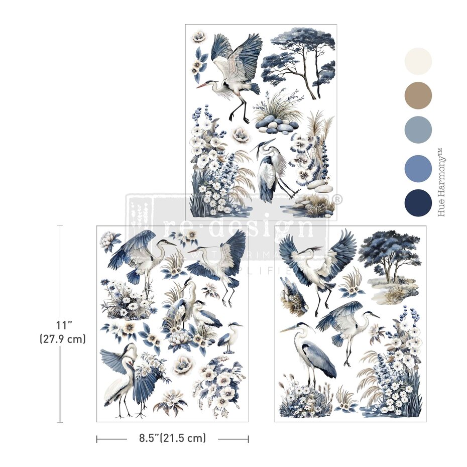 Silver Heron,  21,6 × 27,9cm, Decor Transfers (3ark), Re-Design with Prima