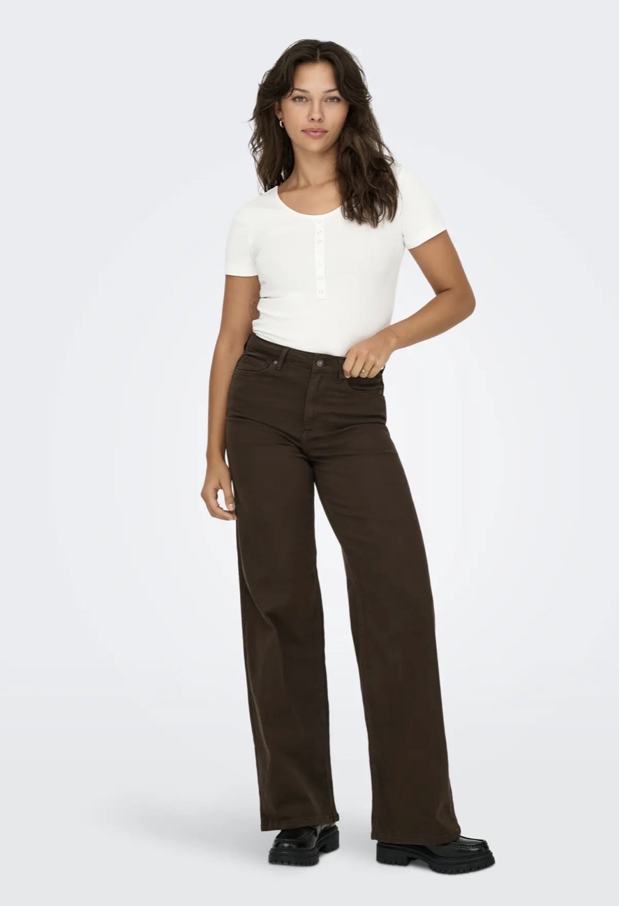 Only Madison Blush High Waist Wide Dark Brown Denim - 4