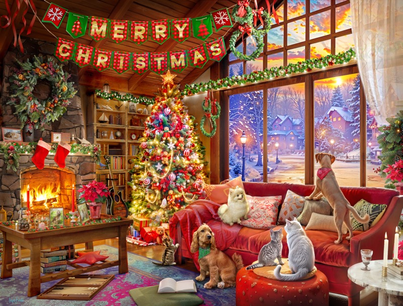 Christmas Evening With Pets, 300-bitarspussel (B-030620)