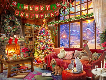 Christmas Evening With Pets, puslespil med 300 brikker (B-030620)