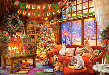Christmas Evening With Pets, puslespil med 1000 brikker (C-105588)