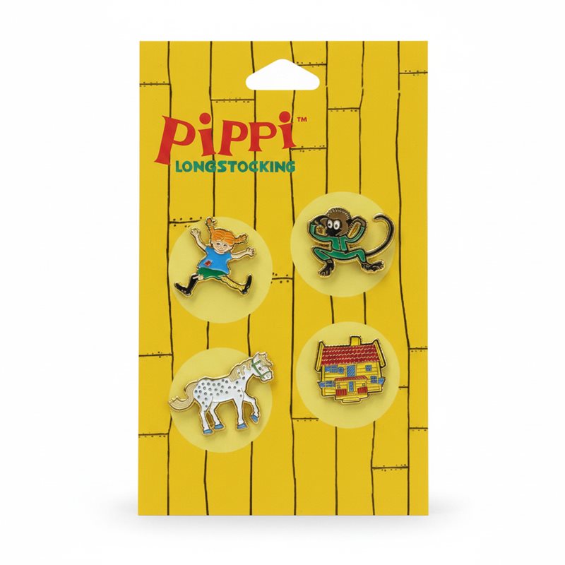 Pippi Långstrump, set om 4 st pins, 30 mm