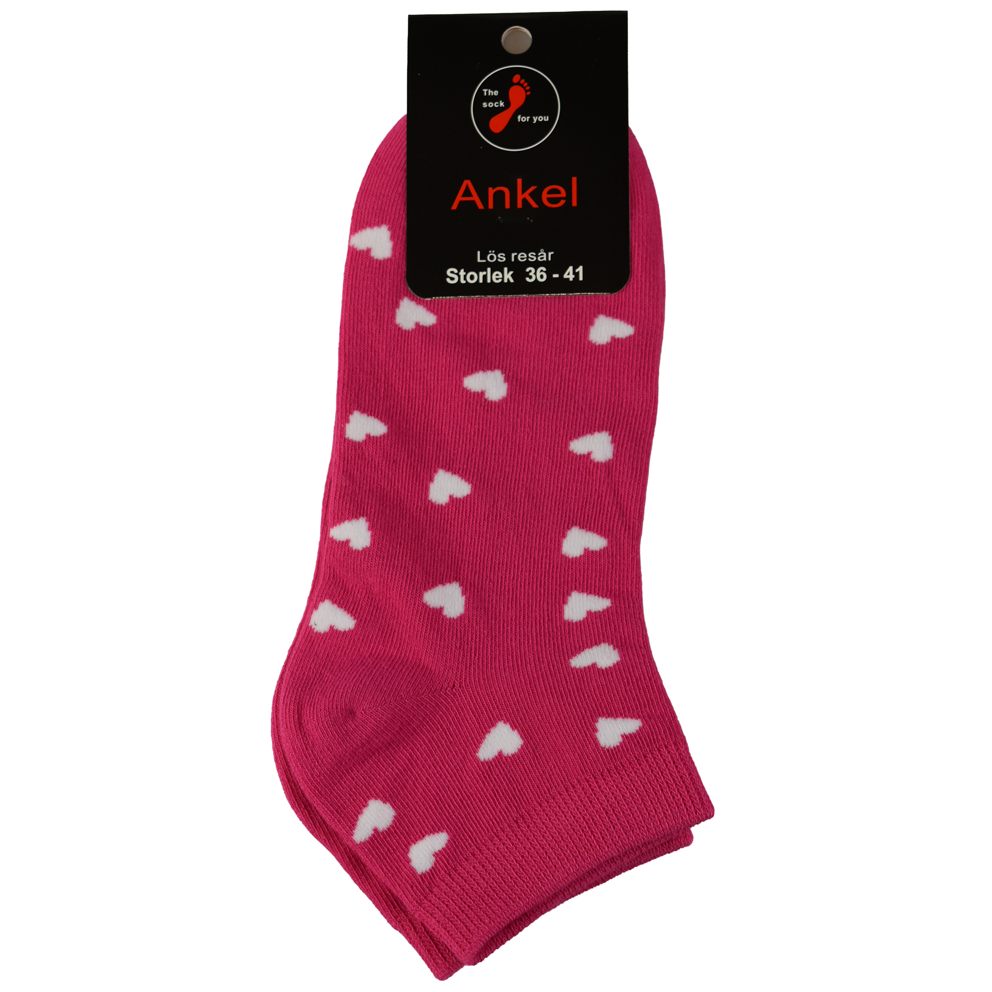 Ankelstrumpa i bomull  glada färger med vita hjärtan - utan tåsöm - storlek 36-41- 4 par - 6