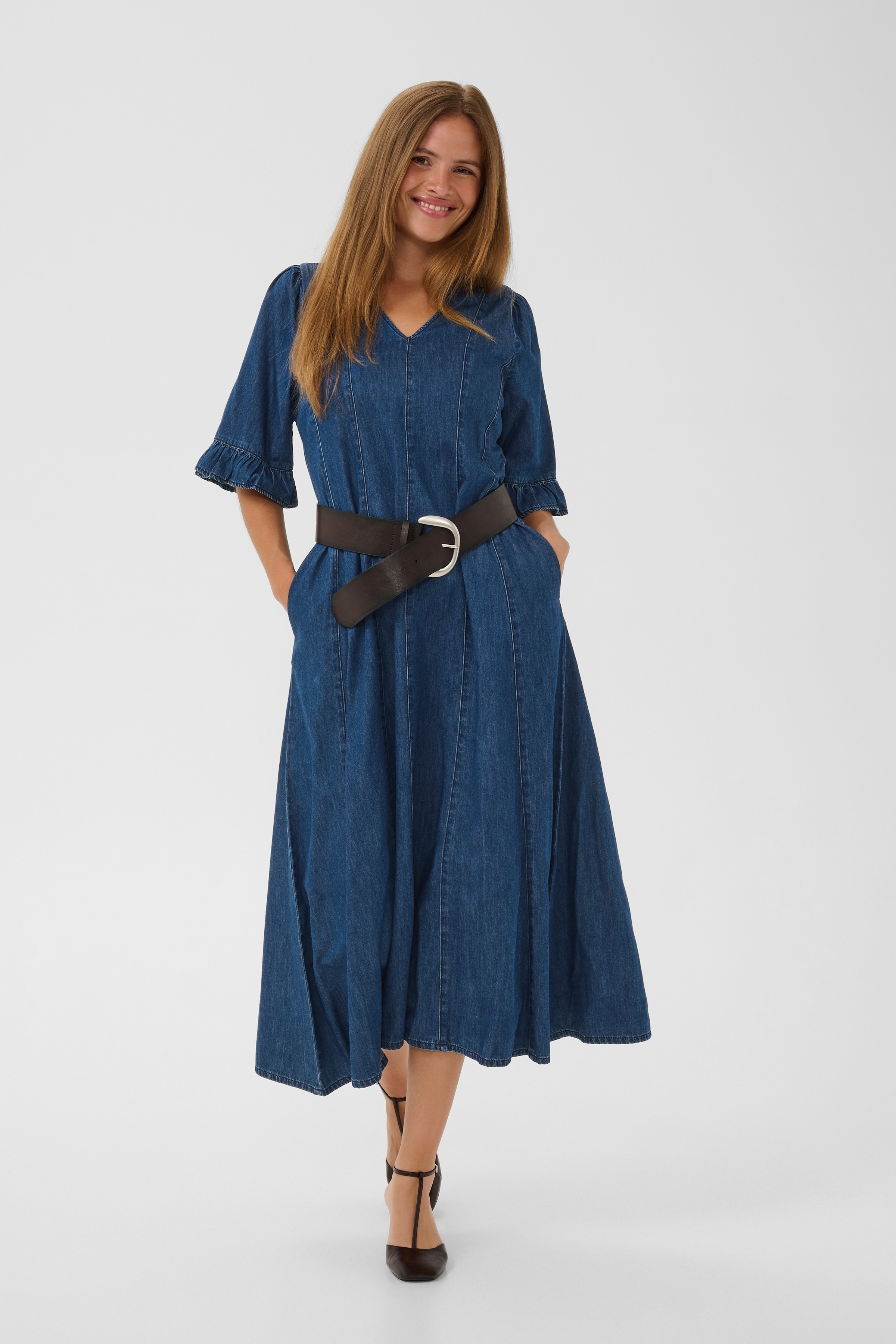 CUmaxi Fitted Arpa Dress  Dark Blue Wash  Lång jeansklänning