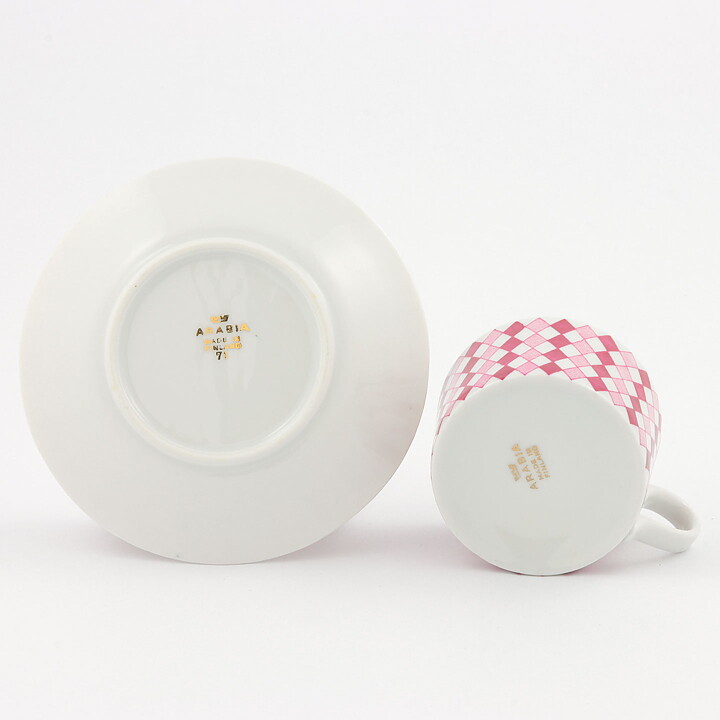  Raija Uosikkinen (Pajazzo 1954) Coffee Cup with Pink Harlequin Decor 9 cm  [Sample Images]