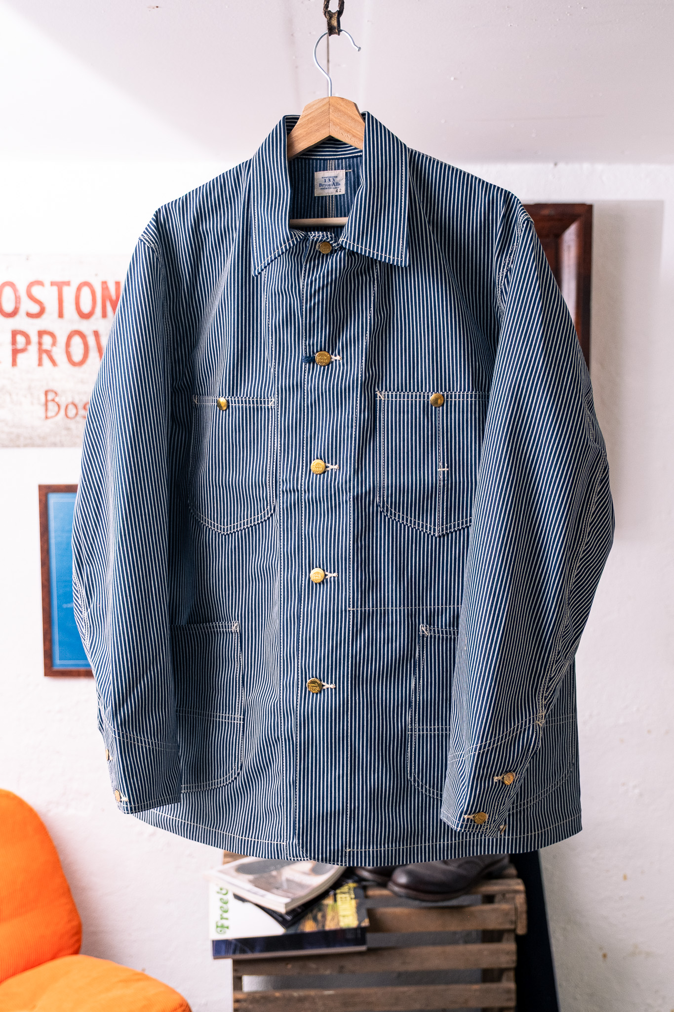 Bryceland’s - Chore Coat Hickory Stripe White/Blue