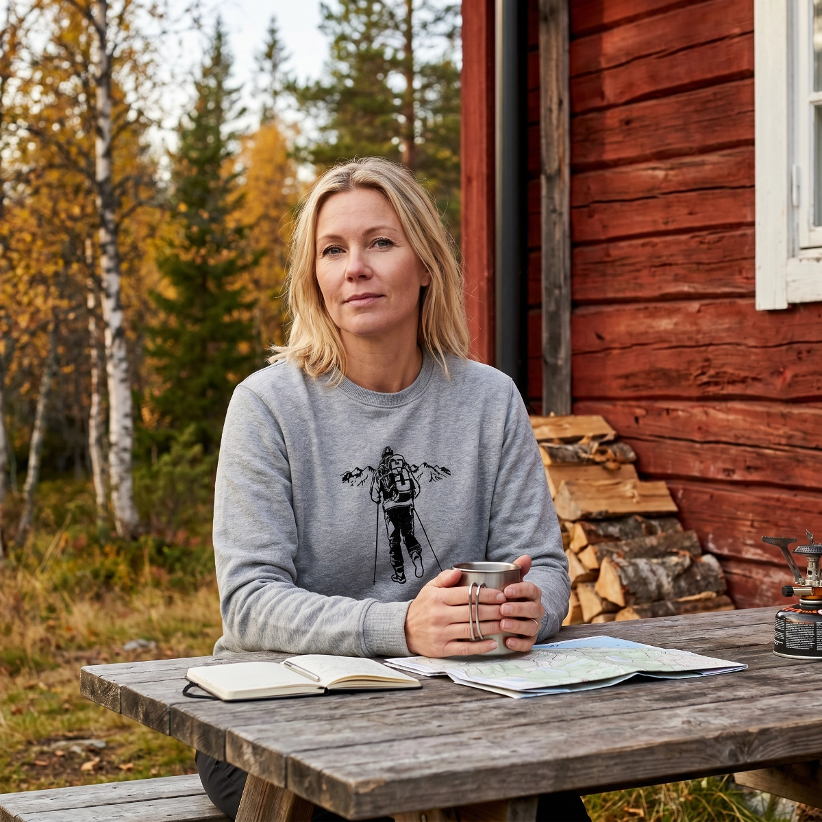 Sweatshirt Crewneck Vandraren Unisex Grå - 3