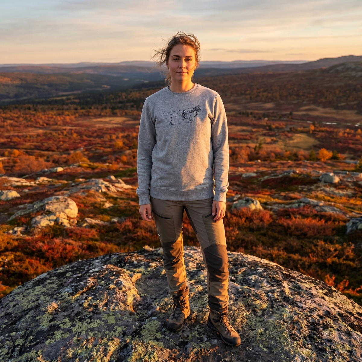 Sweatshirt Crewneck Skidåkare Unisex Grå - 2
