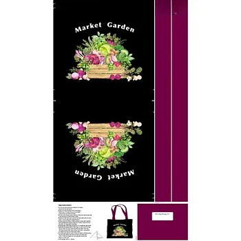 Market Garden, Black - Canvas Bag Tote Panel 